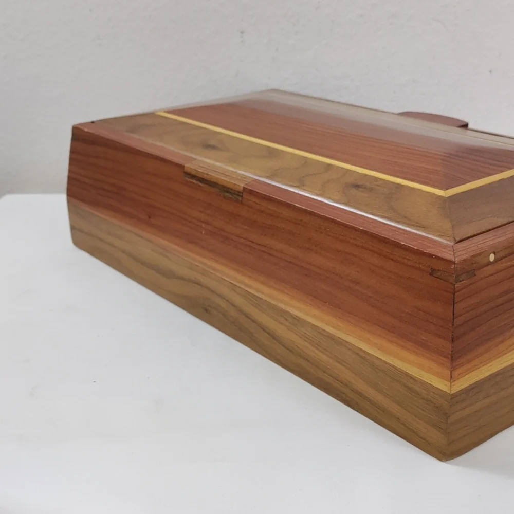 Vintage Contemporary Inlaid  Bevelled Wooden Handmade Jewelry Box